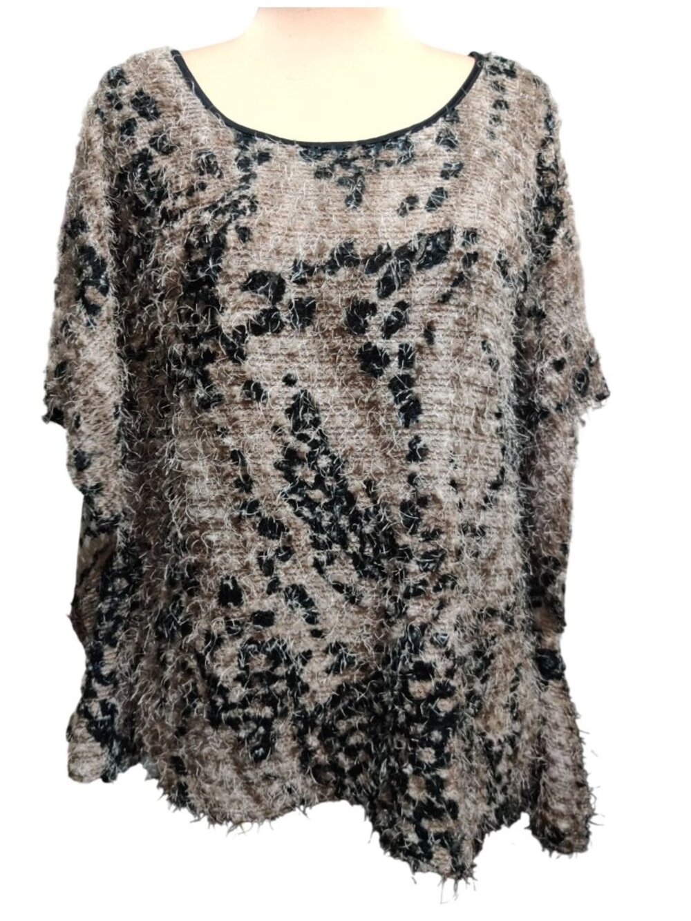 Vintage Harmony Size L/XL Leopard Eyelash Knit Top Fuzzy Textured Scoop Neck Y2K